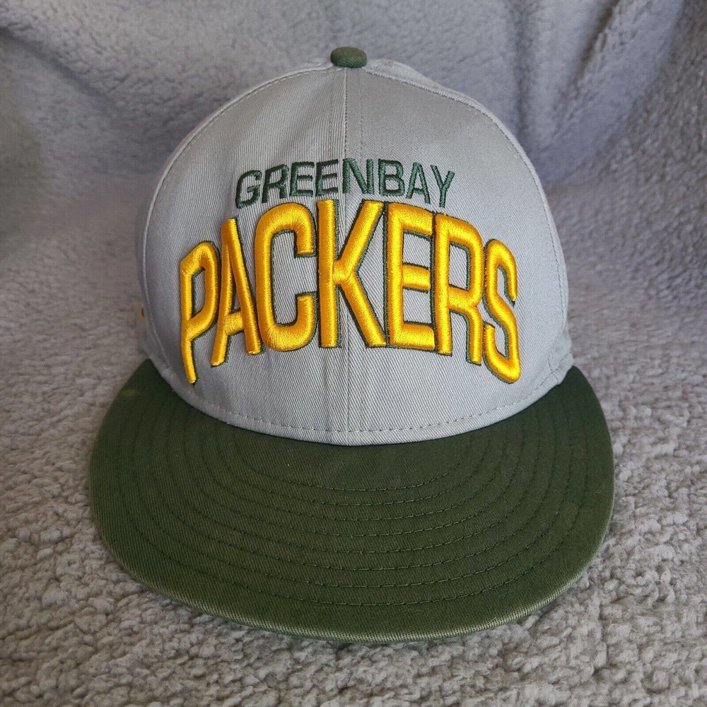 Green Bay Packers Hat Cap Snapback Adult Medium Large Gray Green New Era 9Fifty